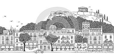 Seamless banner of Athens, Greece Vector Illustration